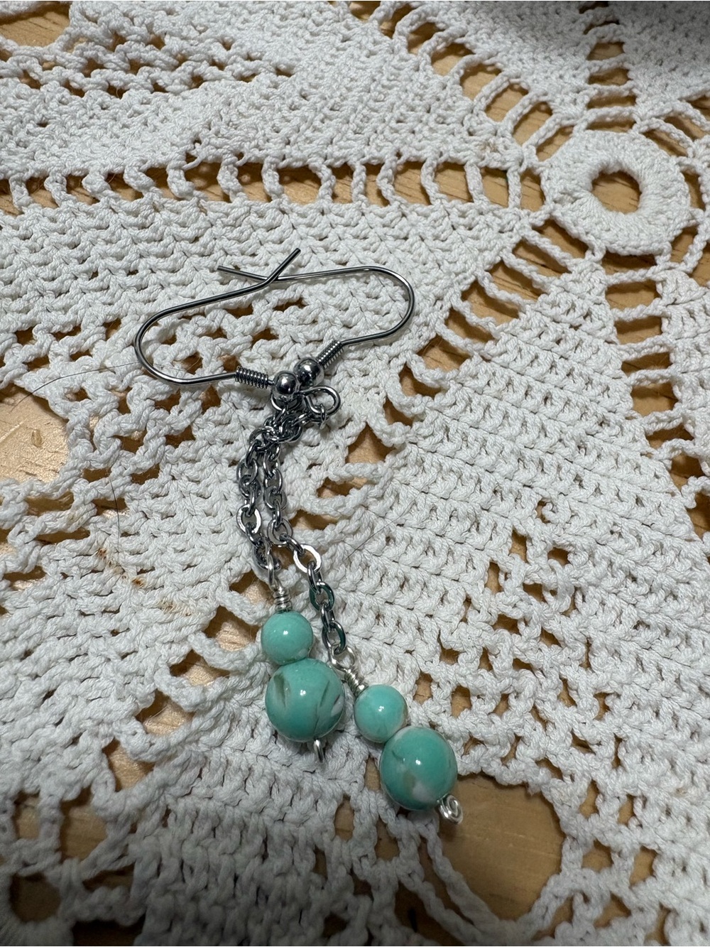 E77 Silver Drop Earrings with Mint Green Amazonite Beads